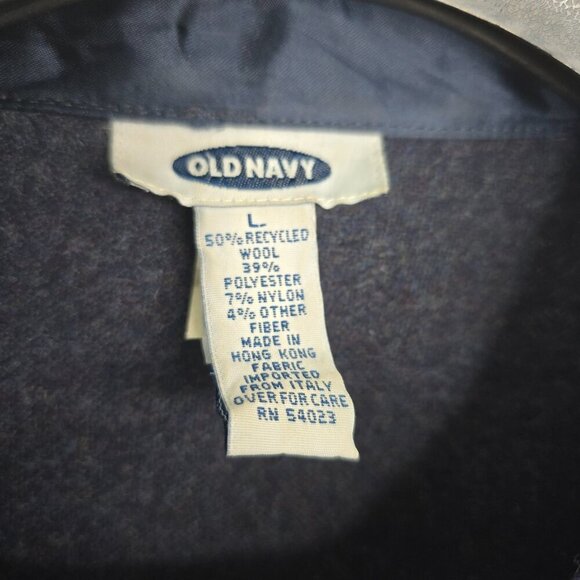 Vintage Y2K Old Navy Blue Button Front Wool Long Sleeve Shirt Utility Shacket - Picture 6 of 6